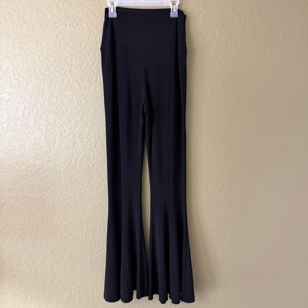 Norma Kamali Fishtail Pants High Rise Flare Stretch Black Sz S Y2K Minimal Chic